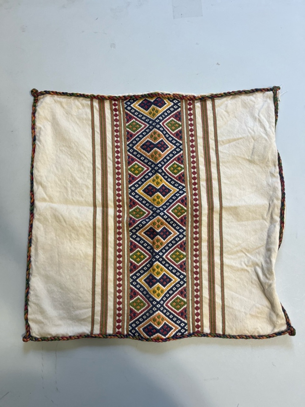 Vintage Greek Handmade Embroidered Pillow Cover Boho Cotton Textile - Picture 3 of 7